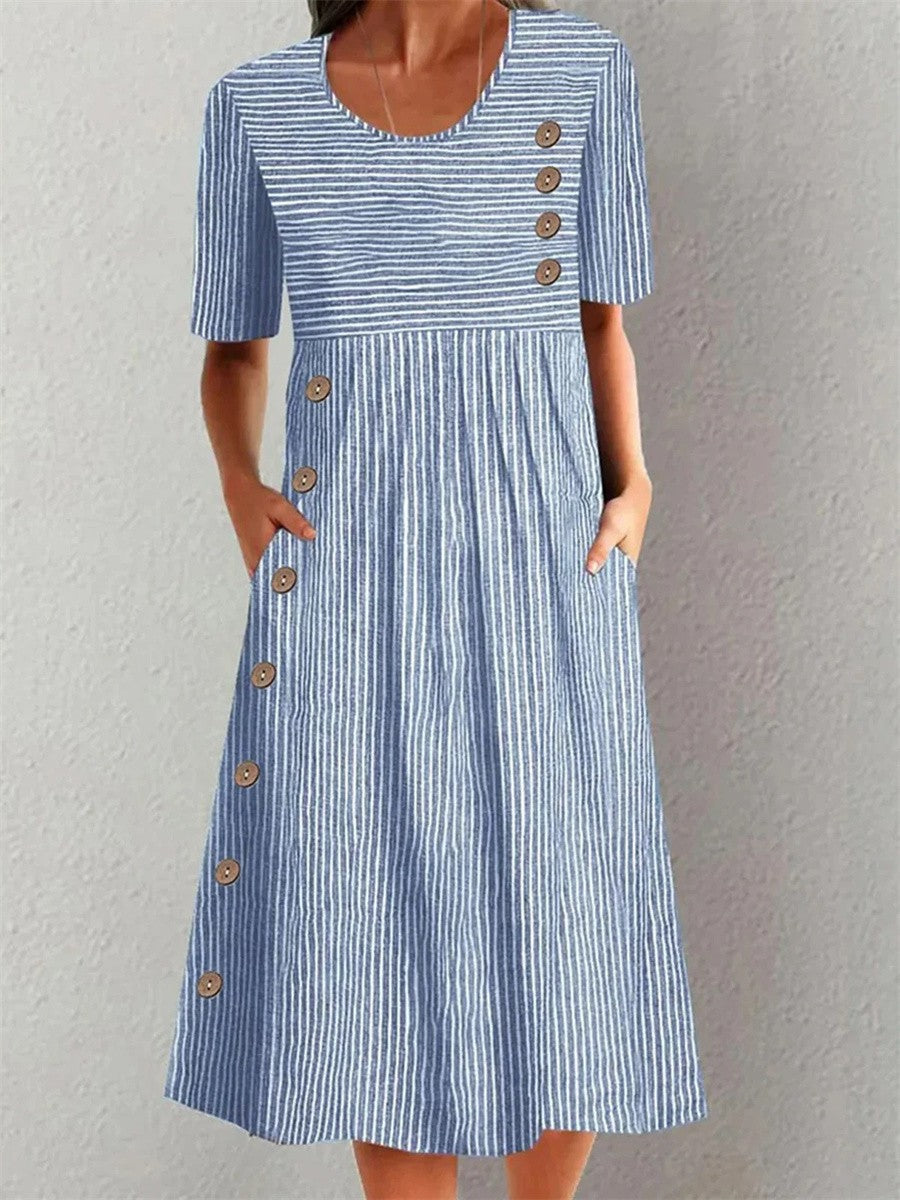 Marisse™ | Striped Button-Detail Linen Dress
