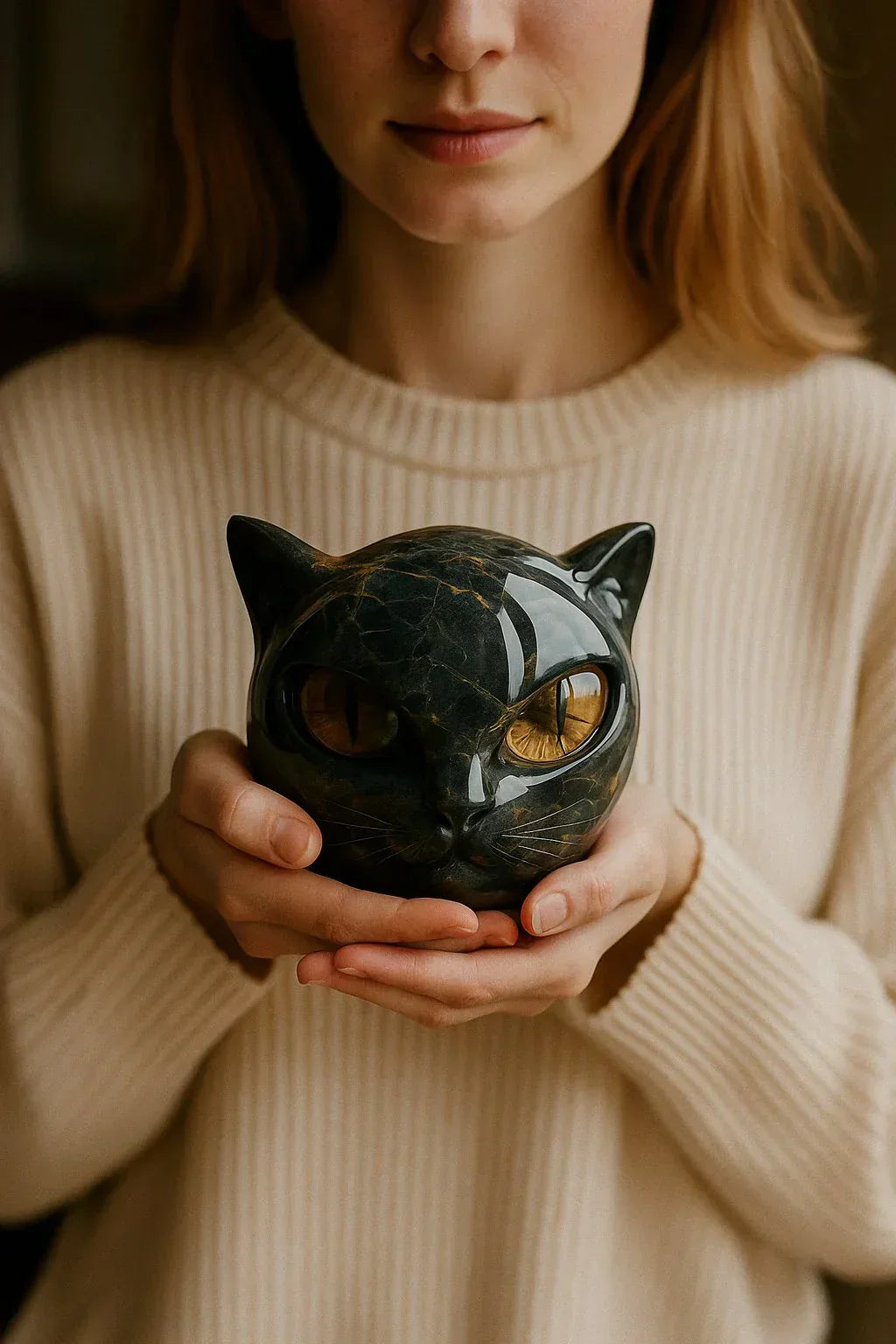 Nyra™ | Mystical Black Cat Head Sculpture